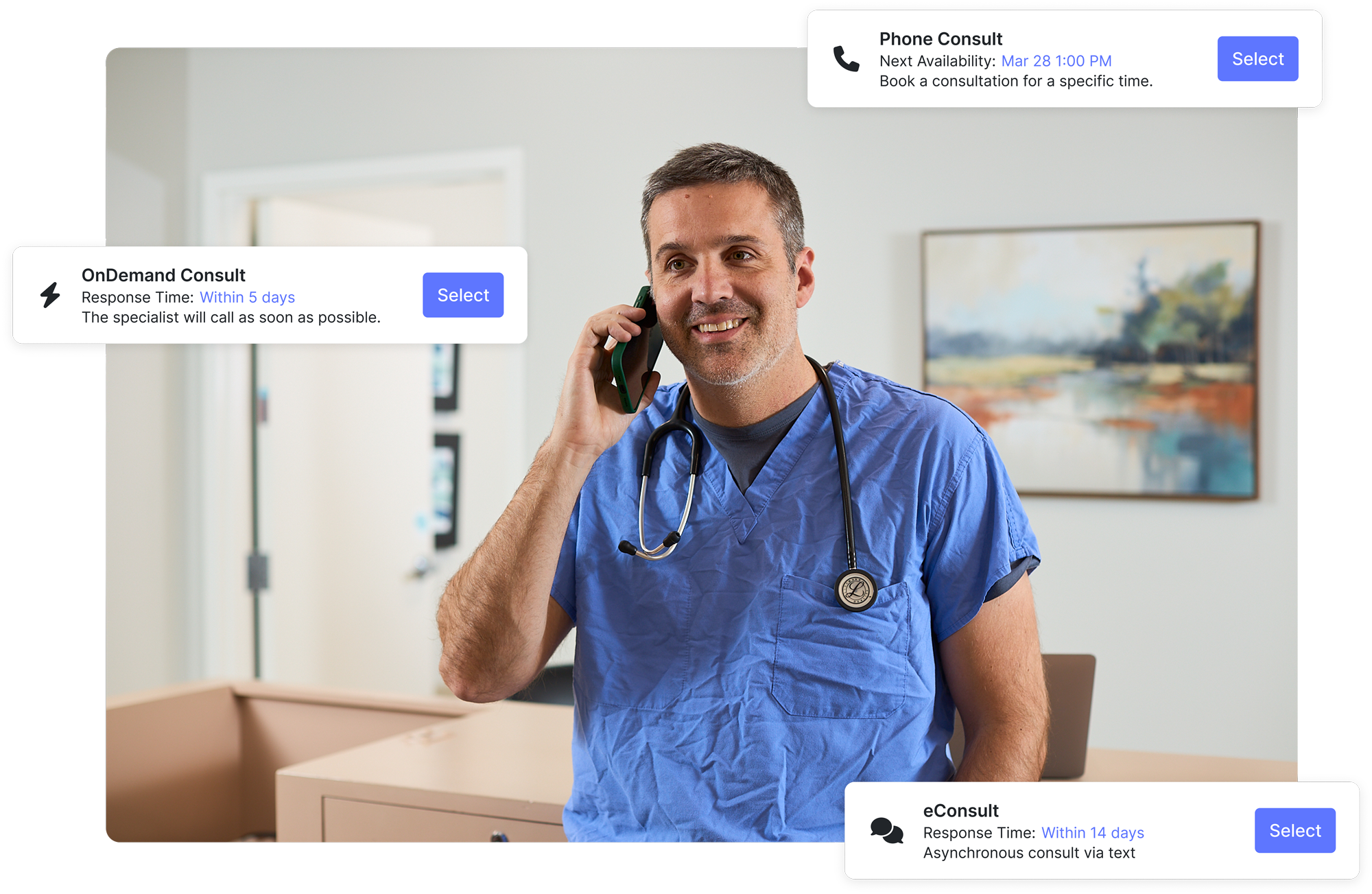 Doctor on phone consult with specialist