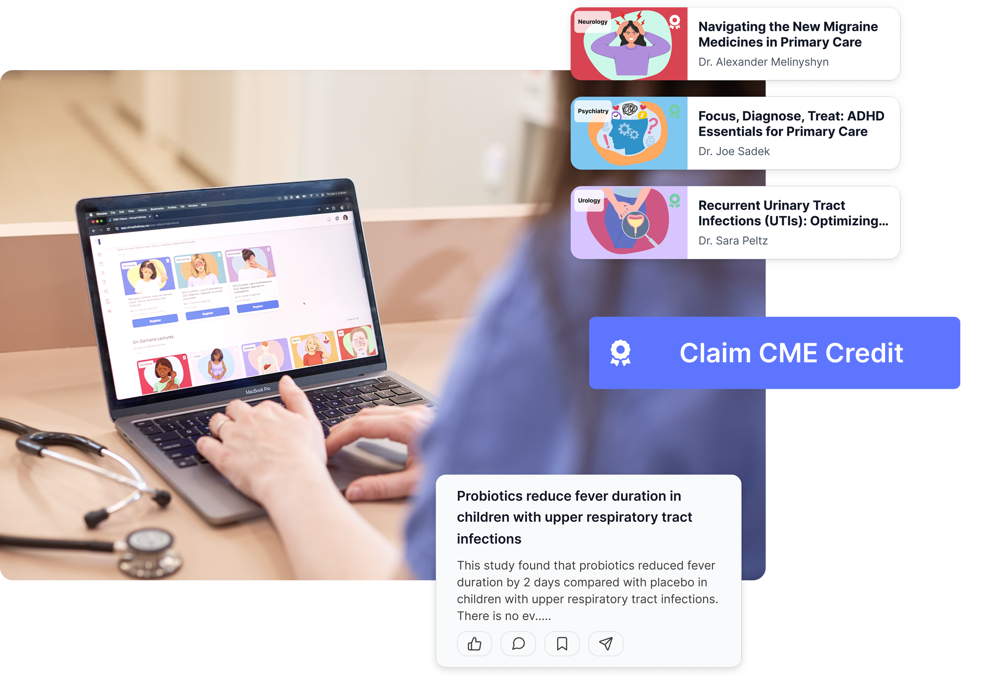 Virtual Hallway CME platform with lectures and credits