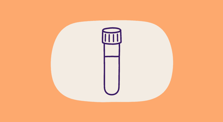 Hand-drawn illustration of a blood collection tube, illustrating a Virtual Hallway clinical stories case study on unexplained anemia and hematology consultation.