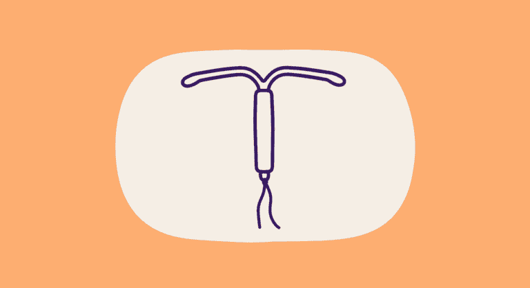 Hand-drawn illustration of an intrauterine device (IUD), illustrating a Virtual Hallway clinical stories case study on heavy menstrual bleeding and OB/GYN consultation.