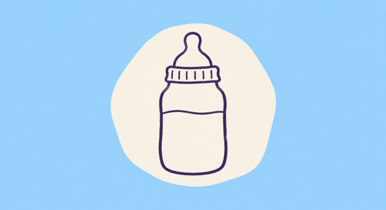 Hand-drawn illustration of a baby bottle, illustrating a Virtual Hallway clinical stories case study on infant weight gain and pediatric consultation.